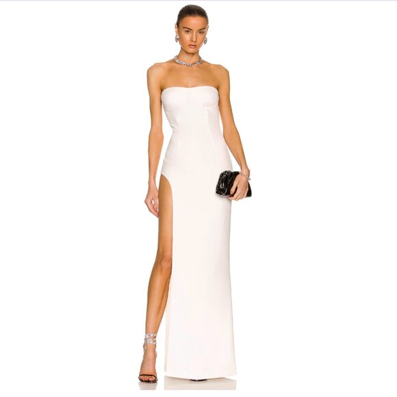 Monot White Strapless Tube Slit Gown Size 4 Wedding Dress Prom Party Celebrity